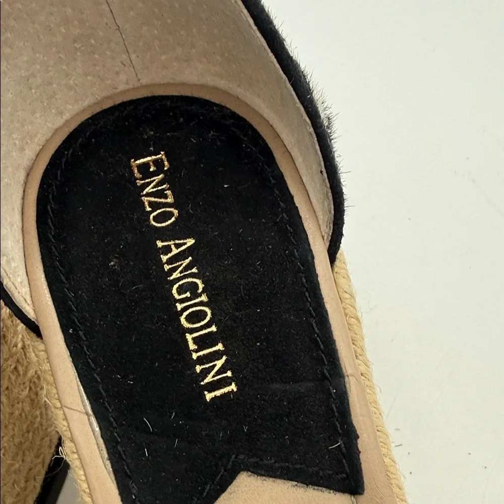 Enzo Angiolini Black Cream espadrille Wedges women sandals 10M caw hair Aztec